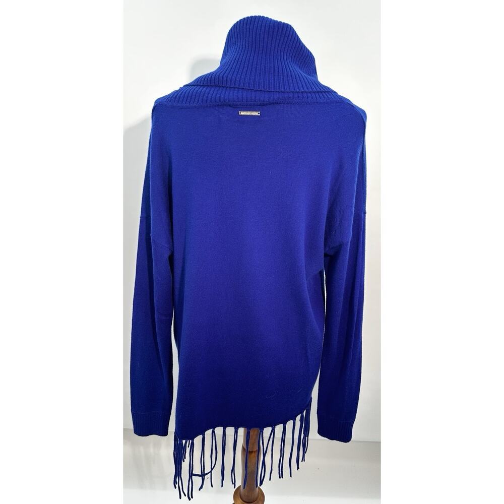 Michael Kors Womens M Royal Blue Fringe Hem Cowl Neck Sweater Cotton Blend - Picture 5 of 8